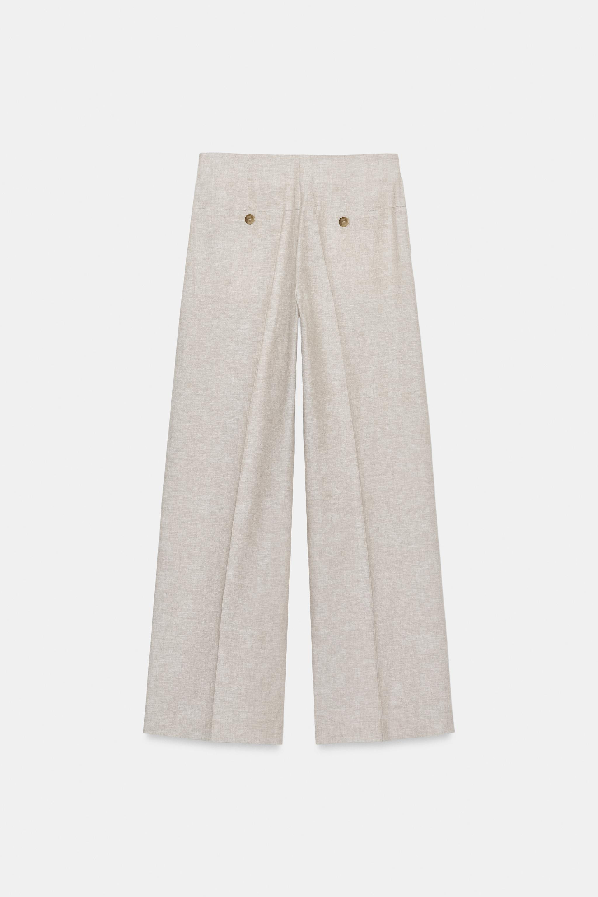 STRAIGHT-LEG LINEN BLEND DARTER TROUSERS | Zara UK