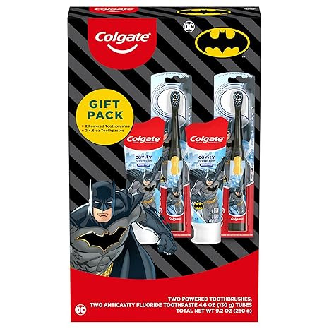 Colgate Kids Toothbrush Set with Toothpaste, Batman Gift Set, 2 Battery Toothbrushes and 2 Toothp... | Amazon (US)