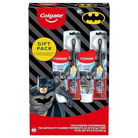 Colgate Kids Toothbrush Set with Toothpaste, Batman Gift Set, 2 Battery Toothbrushes and 2 Toothp... | Amazon (US)