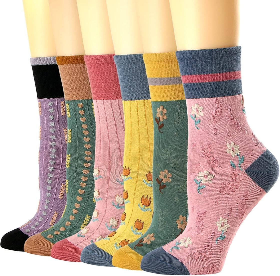 albagu Womens Crew Socks Casual Cotton Socks Cute Fun Novelty Girl Thin Dress Socks 3/5/6 Pack | Amazon (US)