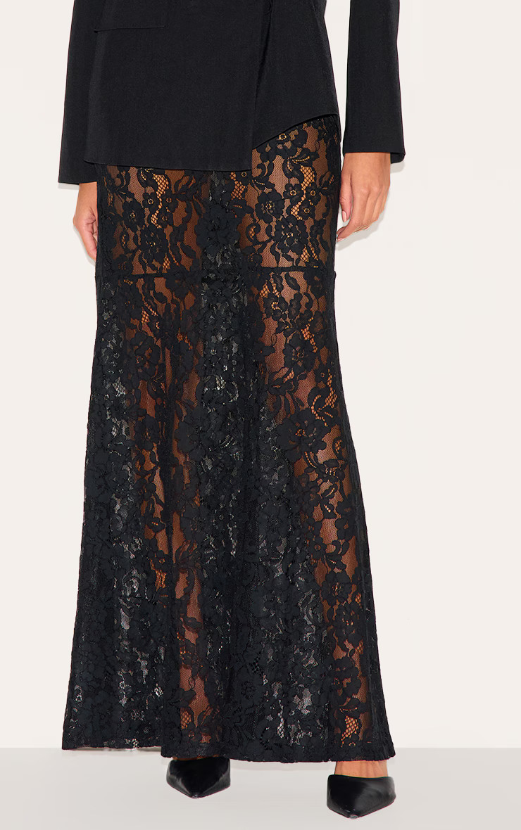 Black Floral Lace Sheer Maxi Skirt | Pretty Little Thing (Australia & New Zealand)