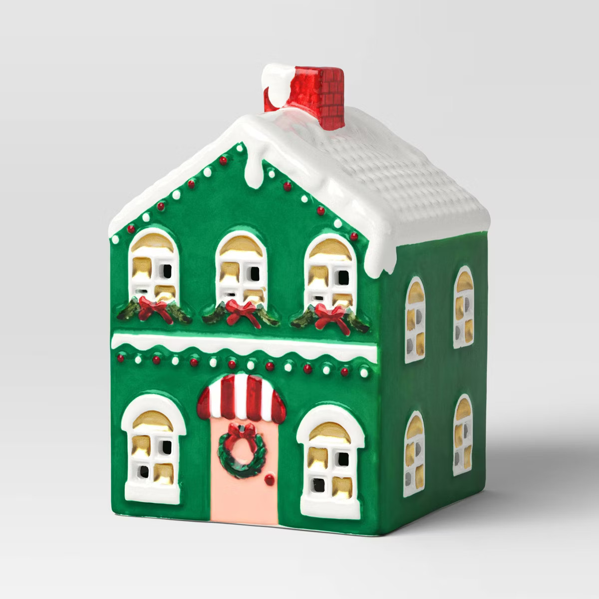 Christmas Earthenware Painted Decorative LED House Green - Threshold™ | Target