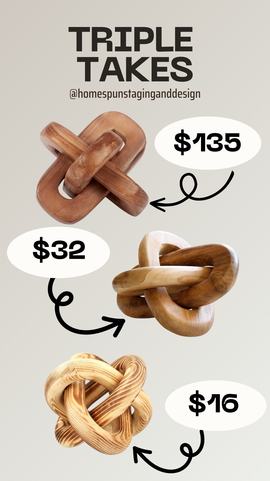 Triple takes coffee table/shelf decor. 3 similar items, different price points and materials for all