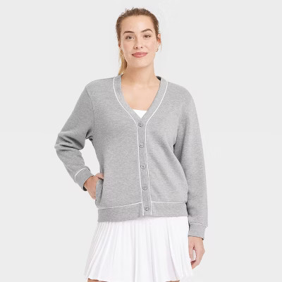 Women's Piped Button-Up Cardigan - All In Motion™ Heathered Gray XS | Target
