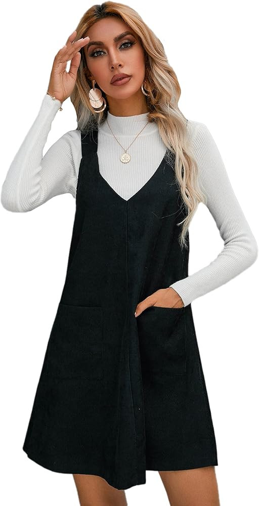 Milumia Women's Casual Plaid V Neck Sleeveless Overall Pinafore Dress with Pocket | Amazon (US)