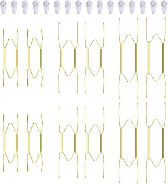 12 Piece Plate Hangers, 6/8/10 Inch Invisible Brass Wall Plate Hangers, Comes with 16 Piece Wall ... | Amazon (US)