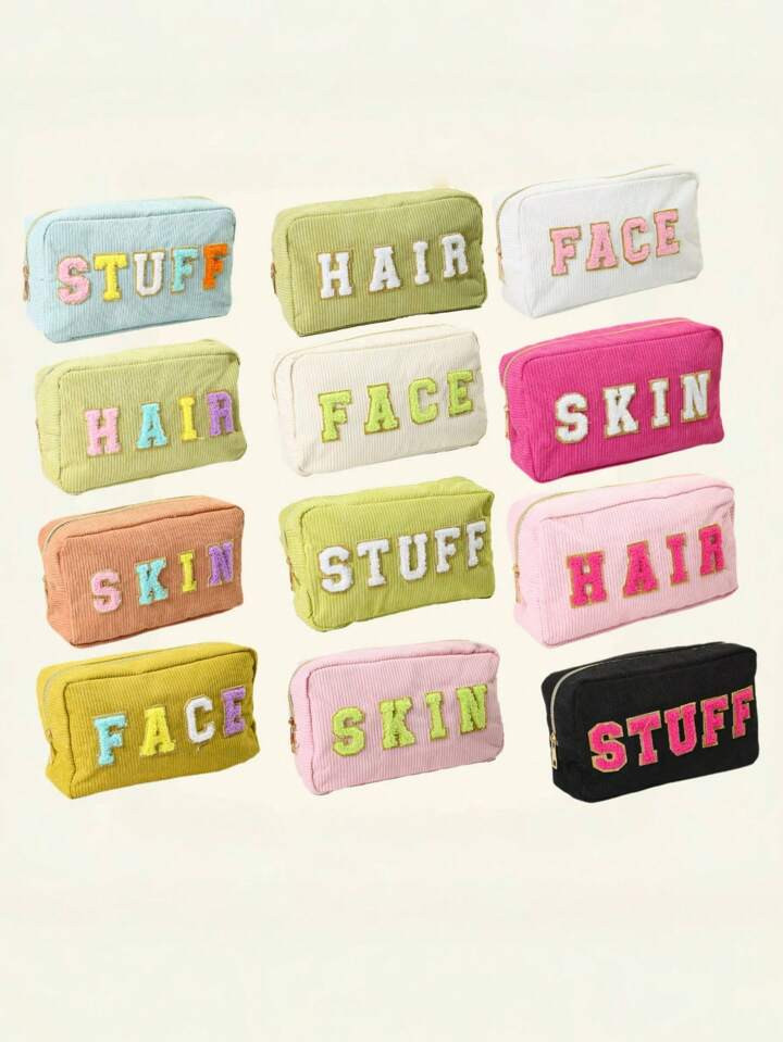 4pcs Towel Embroidered With Letters Corduroy Waterproof Portable Cosmetic Bag Large Capacity For ... | SHEIN