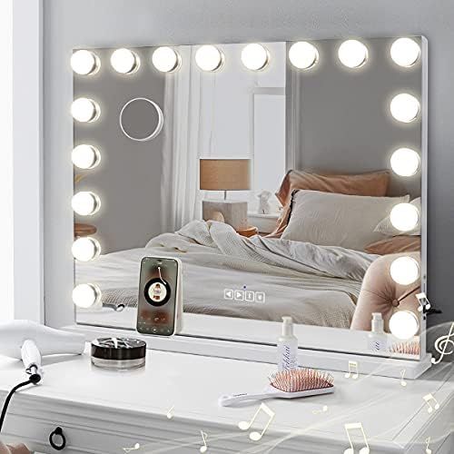 COOLJEEN Large Hollywood Vanity Mirror with Lights Bluetooth 18 Dimmable LED Bulbs, 3 Color Modes Li | Amazon (US)