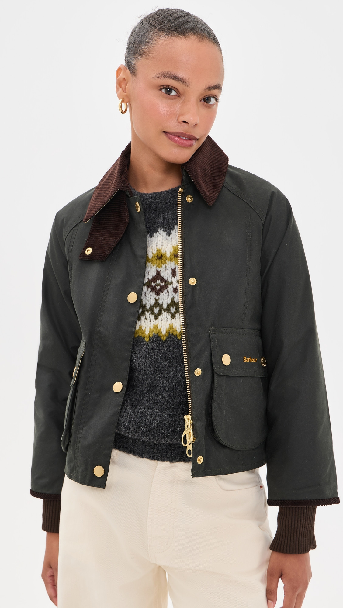 Barbour Barbour Cropped Beadnell Wax Jacket Sage/Ancient 8 | Shopbop