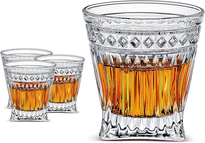 LUXU Whiskey Glasses(Set of 4)-9 oz Vertical Stripes Scotch Glasses,Premium Old Fashioned Glasses... | Amazon (US)
