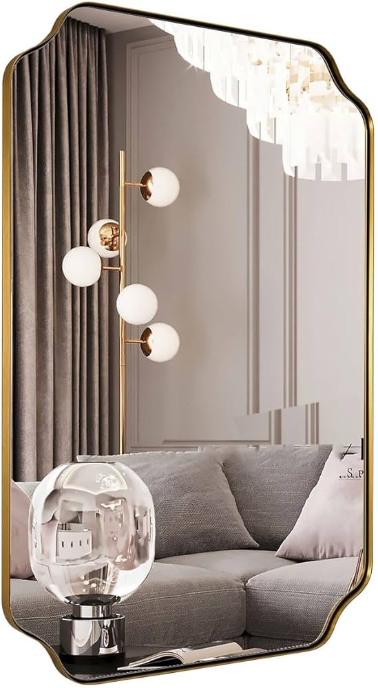 ANDY STAR Brushed Gold Mirror, 22"x30" Bathroom Vanity Mirror, Rounded Rectangle Bathroom Mirror ... | Amazon (US)
