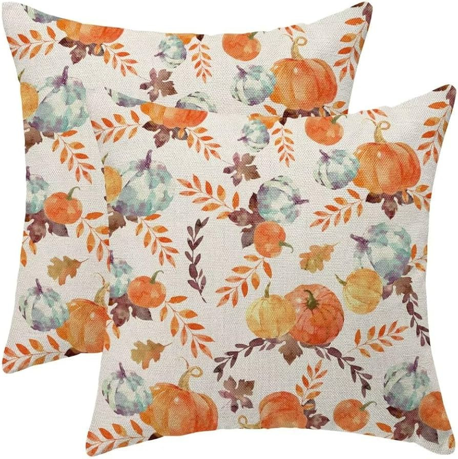 Fall Pillow Covers 20x20 Set of 2 Outdoor Watercolor Pumpkin Decorative Throw Pillow Linen Square... | Amazon (US)
