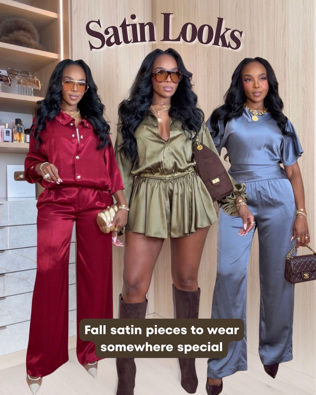 Fall satin pieces that deserve somewhere special to go. From rich burgundy to olive green and smoky blue, these silky looks are perfect for date nights, birthday dinners, girls’ night, vacation dinners or any fall event where you want to look effortlessly elevated.

Fall satin outfits • satin matching set • satin pants outfit • satin shorts set • silky fall outfit • date night outfit • birthday dinner outfit • girls night outfit • elevated evening style • fall going out outfit • chic dinner outfit • fall fashion inspiration • special occasion outfit • luxe fall style • women’s satin outfit

Wearing: Size Small/4 | 5’4” | 140 lbs | 34D-27-40

Download the FREE LTK app & follow me (@kirasfashionfinds) to shop all my daily finds.

#LTKPetite #LTKStyle #LTKFall