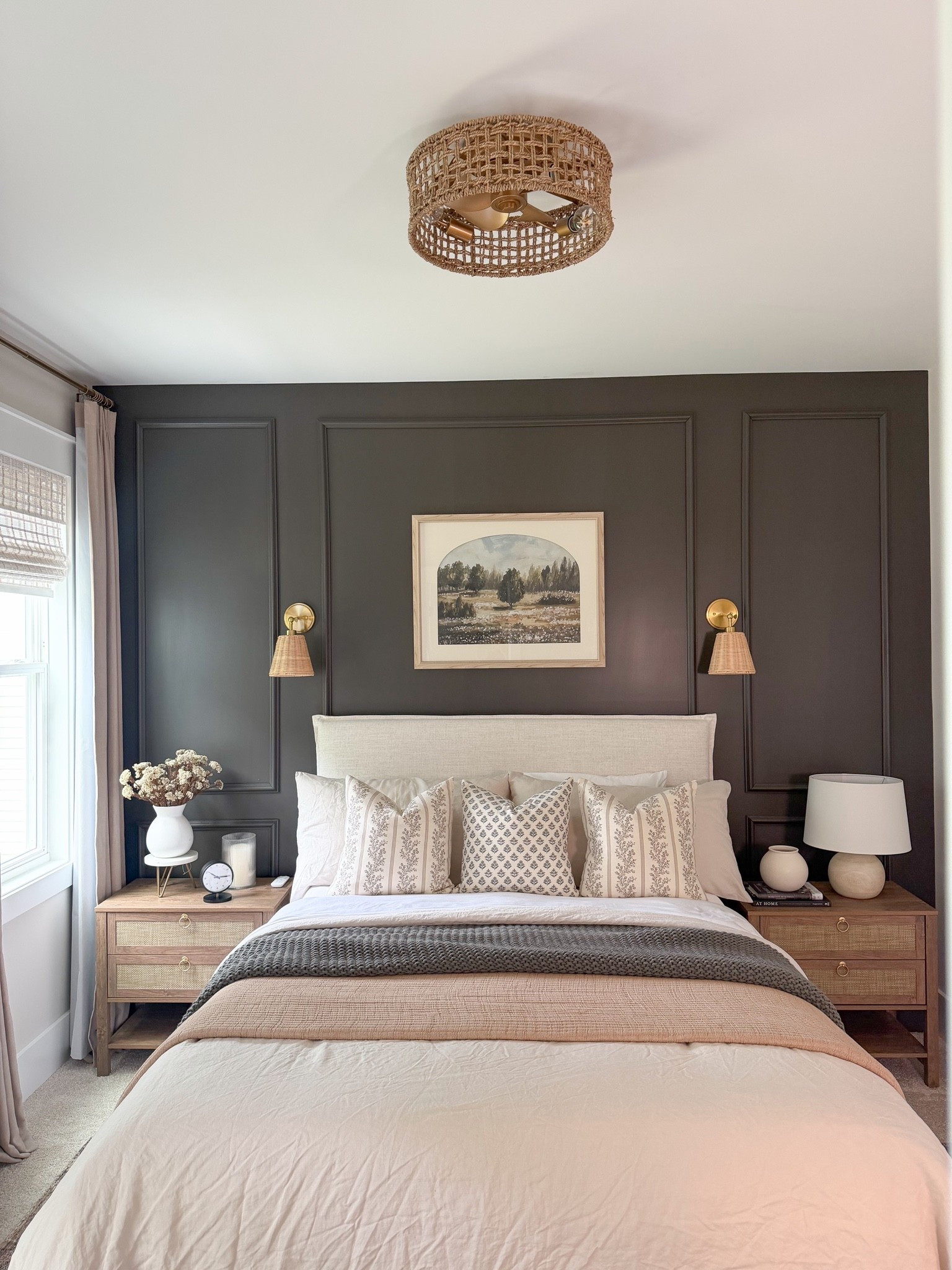 Guestbedroom, accent wall, mossy accent wall, dark accent wall, moody bedroom, guest bedroom ideas, layered bedding, quince bedding, quince home, wall since, upholstered bed

#LTKmomlife #LTKHome