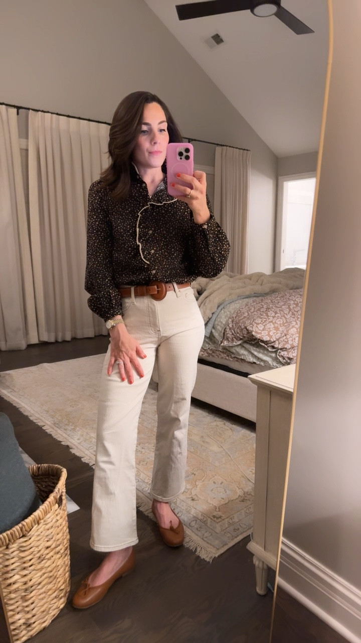 Sézane floral top and cream denim for a girls night outfit! 

Cream denim // shirt and top // ballet flats // mom life outfit // Sézane outfit // Parisian outfit // Parisian style 

#LTKfindsunder100 #LTKSeasonal #LTKstyletip