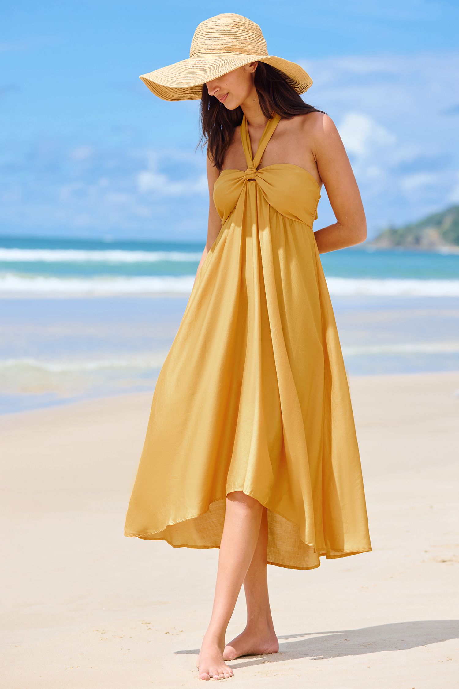 NewSunflower Yellow Halterneck Midi Dress | Cupshe US