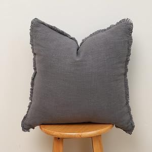Hckot Linen Pillow Cover 20x20 Inch Gray Throw Pillow Cover with Tassel Fringed Decorative Rustic... | Amazon (US)