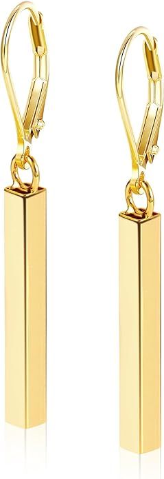 925 Sterling Silver Bar Drop Earrings for Women, 14K Gold French Style Leverback Dangle Drop Earr... | Amazon (US)