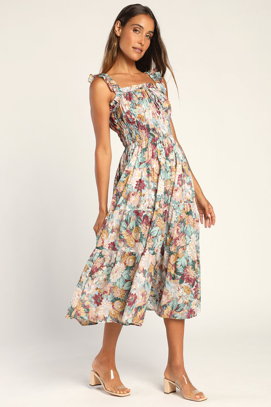 Sensational Sweetness Multi Floral Tiered Ruffled Midi Dress | Lulus (US)