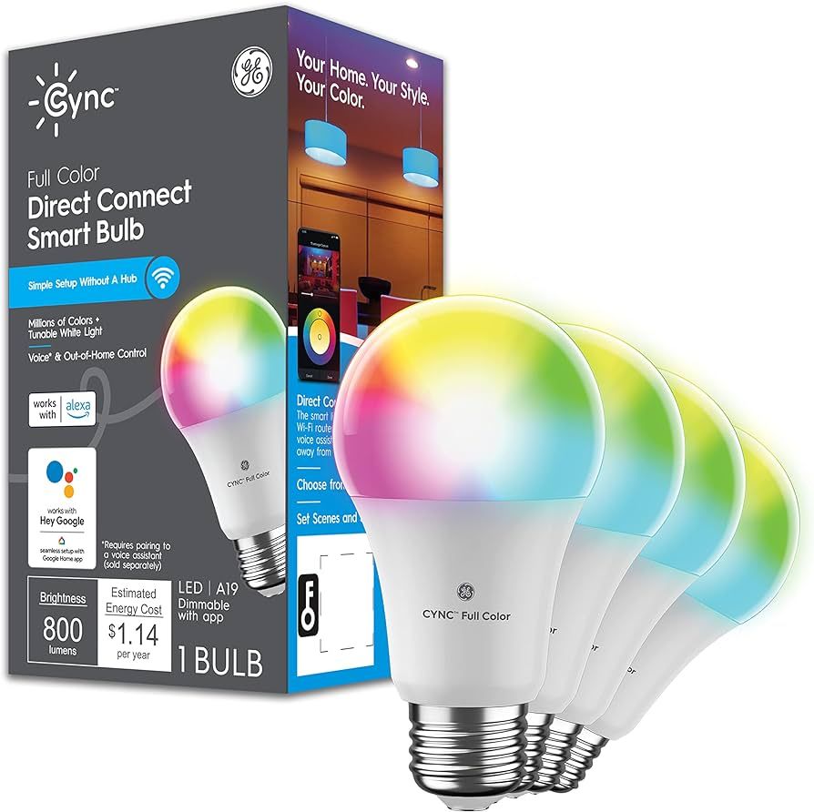 GE CYNC Smart LED Light Bulbs, Color Changing, Bluetooth and Wi-Fi Enabled, Alexa and Google Assi... | Amazon (US)