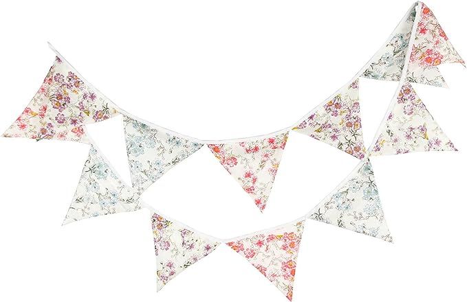 LOVENJOY Floral Fabric Bunting Banner Shabby Chic Tea Party Garland | Amazon (US)