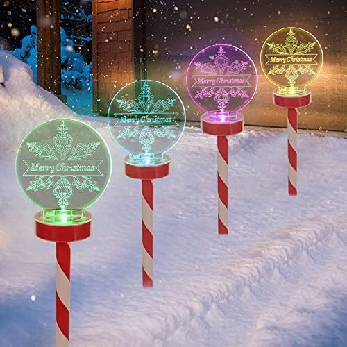 Christmas Solar Pathway Light Decorations Outdoor 4 Pack,3D Xmas Stake Yard Lights Auto 7 Color Chan | Amazon (US)