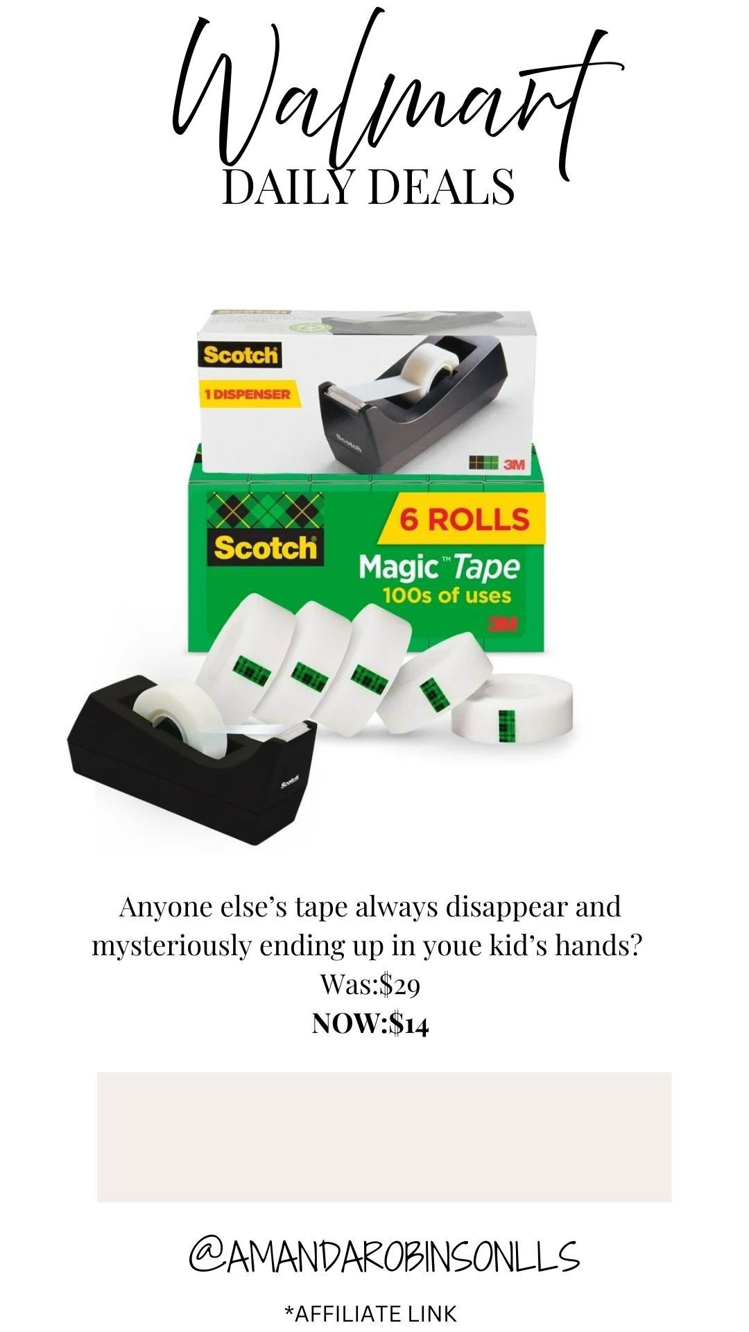 Walmart Daoly Deals
Scotch tape dispenser 

#LTKHoliday #LTKSaleAlert