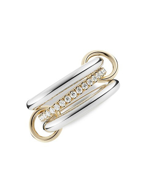 Libra Petite Sterling Silver, 18K Yellow Gold & Diamond 3-Link Ring | Saks Fifth Avenue