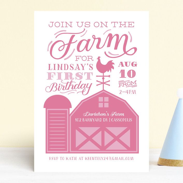 "Farm Party" - Customizable Children's Birthday Party Invitations in Red by Sarah Brown. | Minted