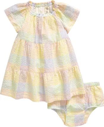Colorblock Tiered Cotton Seersucker Dress & Bloomers | Nordstrom