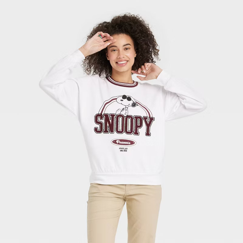 Women's Disney Snoopy Collegiate Graphic Sweatshirt - White | Target