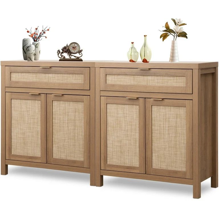 Sanspredet Sideboard Buffet Cabinet Set of 2, Rattan Credenza Storage Cabinet, Boho Accent Cabine... | Walmart (US)