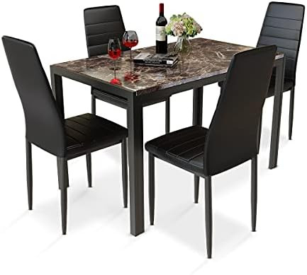 Recaceik Furniture 5 Piece Faux Dining Set, Modern Kitchen Table Marble Top and High Chairs for B... | Amazon (US)