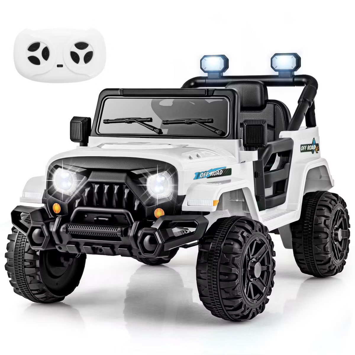 Costway 12V Kids Ride on Truck Car w/Remote Control, Threaded Wheels 3 Speeds LED Lights White | Target