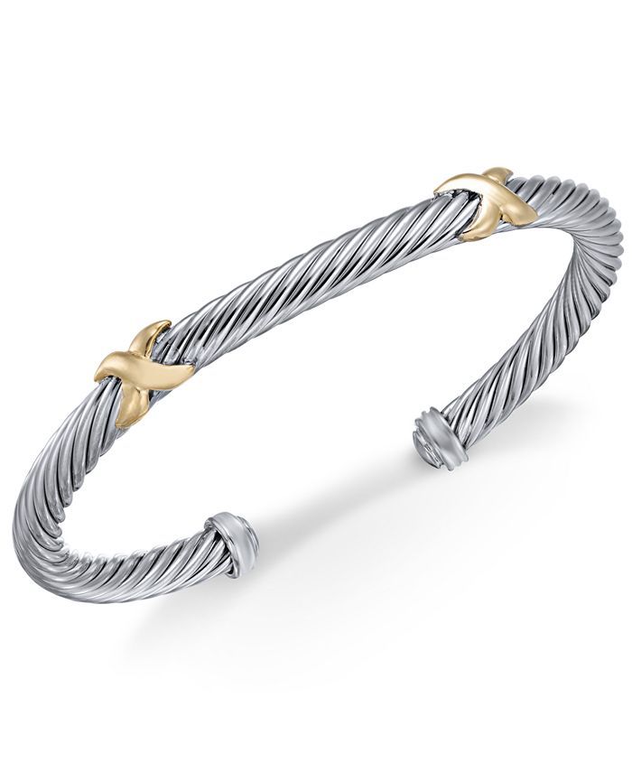 Cable Cuff Bangle Bracelet in Sterling Silver & 14k Gold | Macys (US)