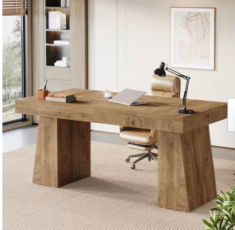 Moronia 55 in. Rectangle Light Brown Engineered Wood Executive Desk with Strong Support, Computer Table Office Desk