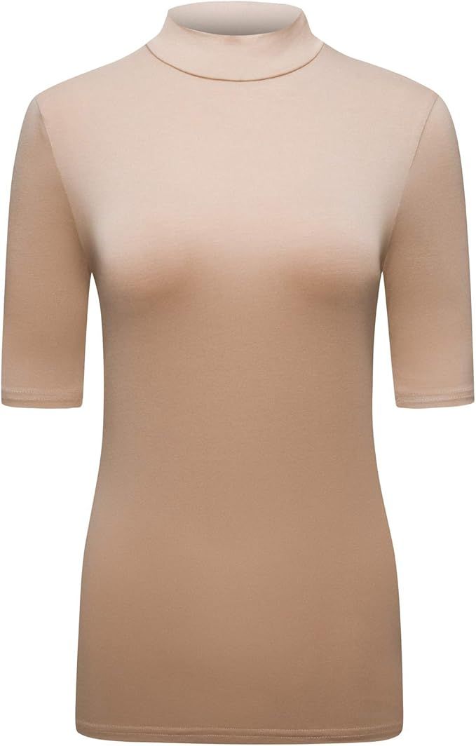 OThread & Co. Women's Half Sleeve Mock Neck T-Shirt Basic Stretch Layer Comfy Casual Top | Amazon (US)