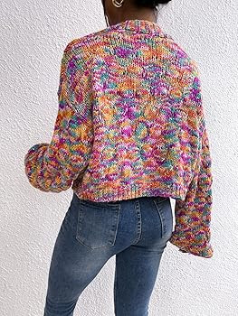 SHENHE Women's Cropped Cardigan Open Front Long Sleeve Ribbed Knit Cute Sweater | Amazon (US)