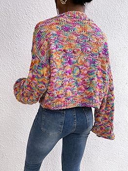 SHENHE Women's Cropped Cardigan Open Front Long Sleeve Ribbed Knit Cute Sweater | Amazon (US)