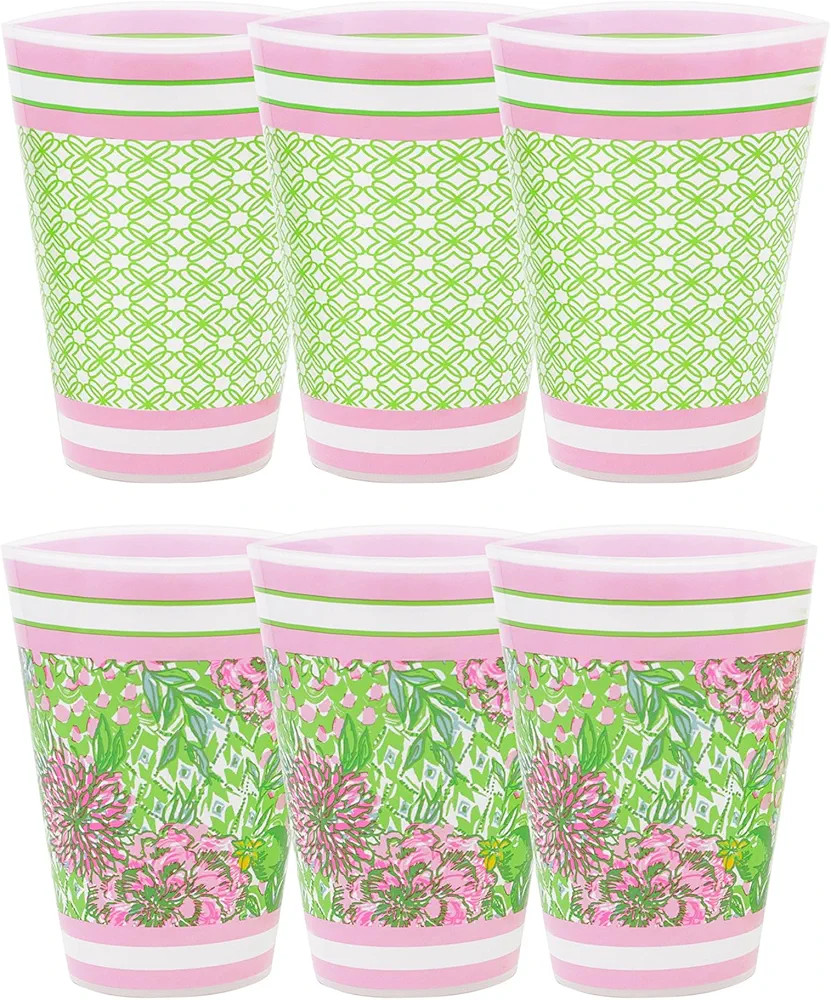 Lilly Pulitzer 14 Ounce Reusable Plastic Pool Cups, Set of 6 Durable Kid-Friendly Drinking Glasse... | Amazon (US)