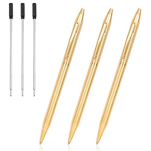 Cambond Ballpoint Pens Gold Pen - Nice Pens for Wedding Guest Book Fancy Pens for Gift Smooth Writing Pens with Black Ink 1.0mm Medium Point, 3 Pens with 3 Refills (Gold) | Amazon (US)