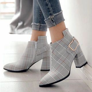 Chunky-Heel Plaid Belted Ankle Boots | YesStyle Global