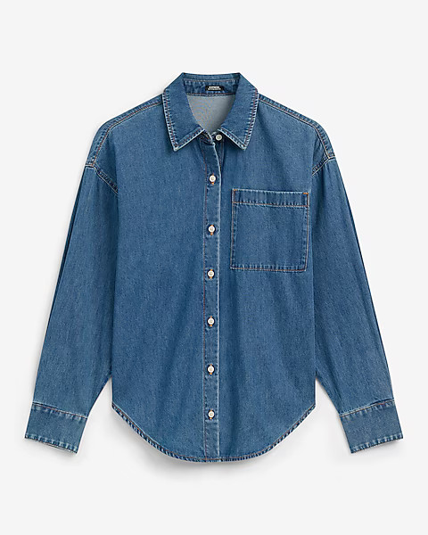 Medium Wash Denim Boyfriend Shirt | Express