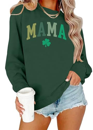 PICKID Mama Sweatshirt Women Mama St Patricks Day Sweatshirt Lucky Mom Gift Shirt Cute Shamrock Long Sleeve Pullover Top Green | Amazon (US)