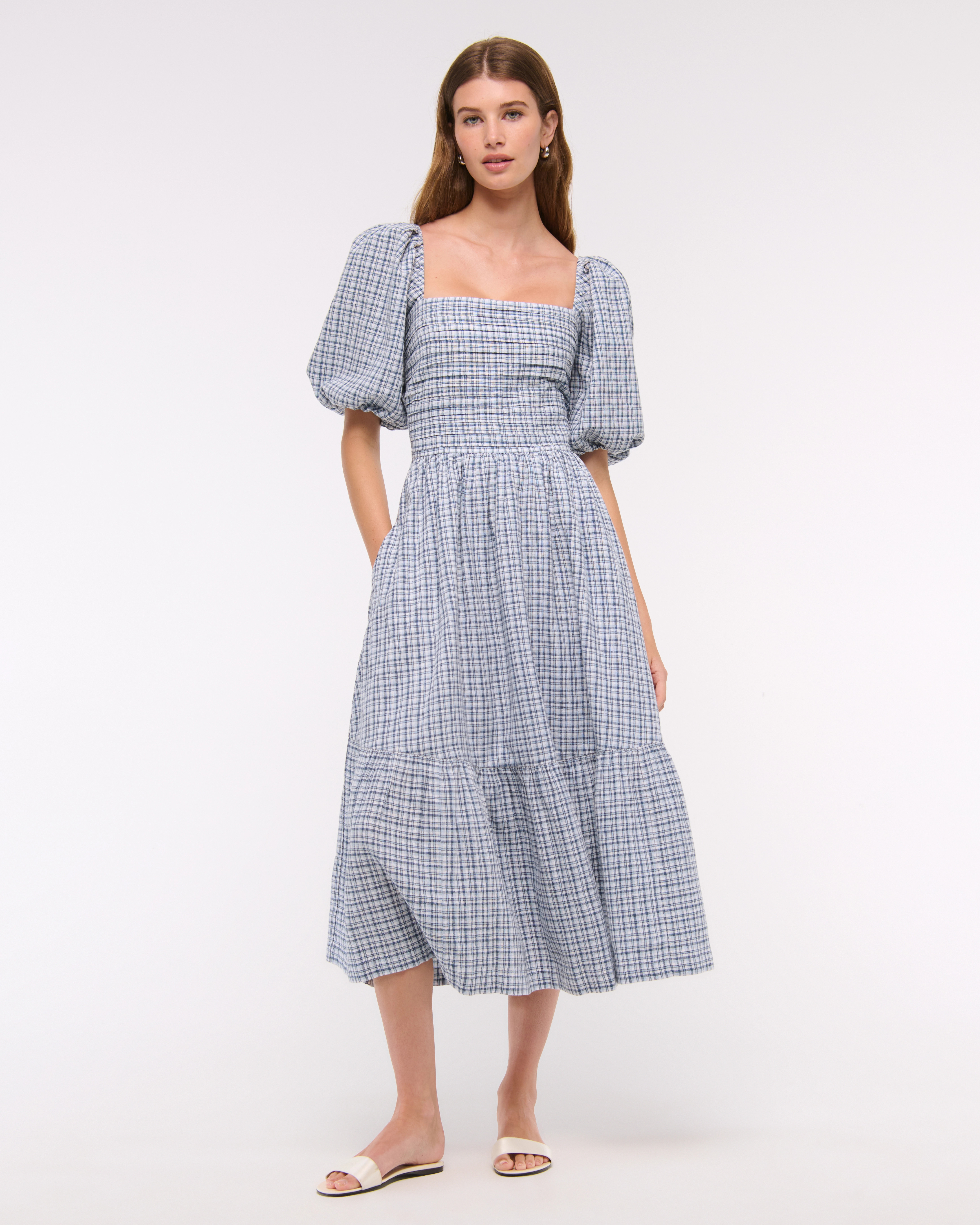 The A&F Emerson Linen-Blend Puff Sleeve Midi Dress | Abercrombie & Fitch (US)