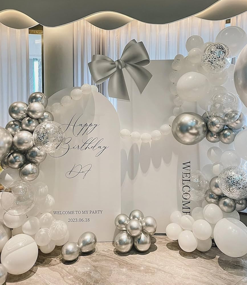 Silver and White Balloons, 104pcs Birthday Party Balloons Different Sizes 18" 12" 10" 5", Balloon... | Amazon (US)