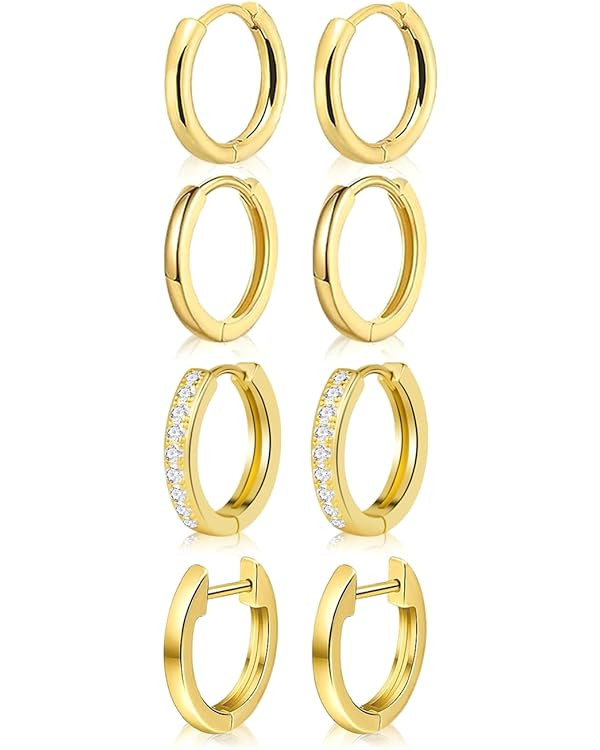 Small Gold Huggie Hoop Earrings Set for Women Men - Hypoallergenic 14K Gold Plated Stack Cartilag... | Amazon (US)
