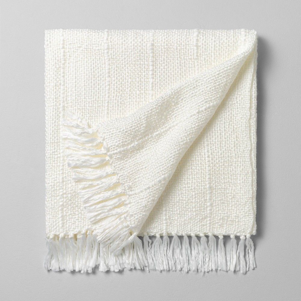 Chunky Stripe Fringe Throw Blanket Cream - Hearth & Hand with Magnolia | Target