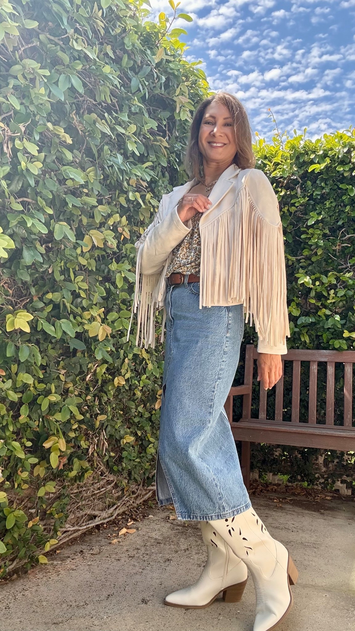 Wow! The fringe on this jacket is so much fun. It’s bringing festival vibes to a skirt and blouse that are old favorites from my closet. Scroll to shop, and follow for more spring outfits 2026 inspiration.

#LTKFestival #LTKSeasonal #LTKOver40