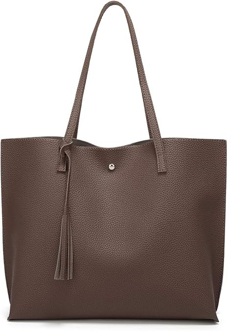 Dreubea Women's Soft Faux Leather Tote Shoulder Bag from, Big Capacity Tassel Handbag | Amazon (US)